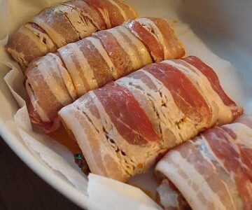 Sejfilet rullet med abrikos/tomatpesto og bacon