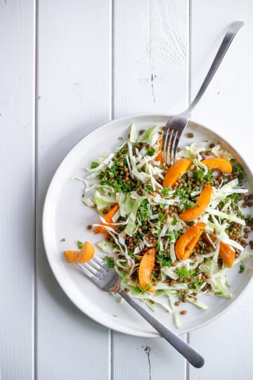 salat med aprikos - spidskål - linser - opskrift